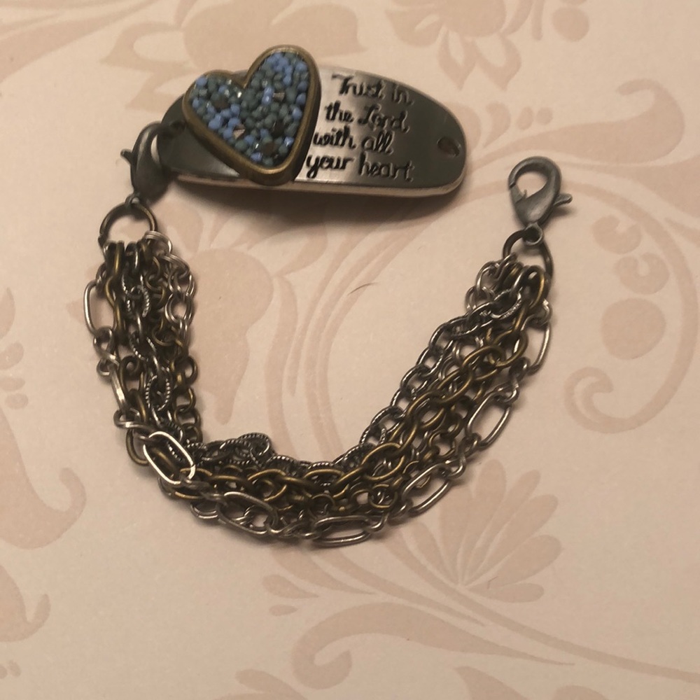 Bohemian Blue Seeded Heart Chains Bracelet - Picture 2 of 4